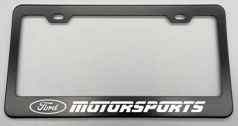 Ford Motosport License Plate Frame Black Coated Stainless Steel Laser Engraved, Universal Fitment, Front, Metal, Road Legal, Screw-On, Car