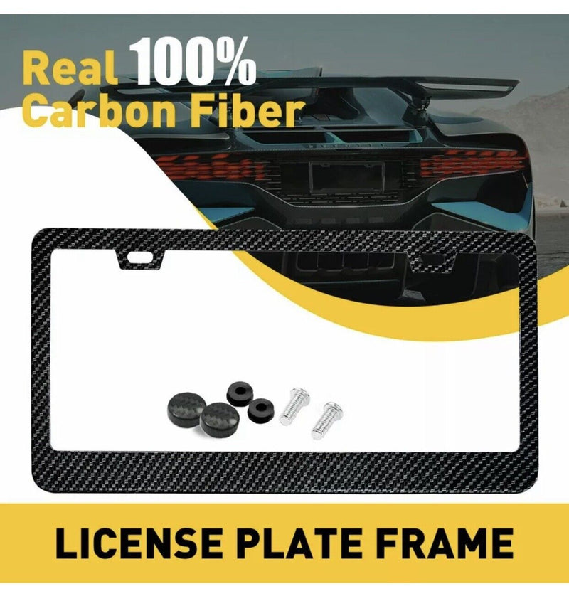 Real 100% Carbon Fiber License Plate Frame Cover Orignal 3K With Free Caps v2