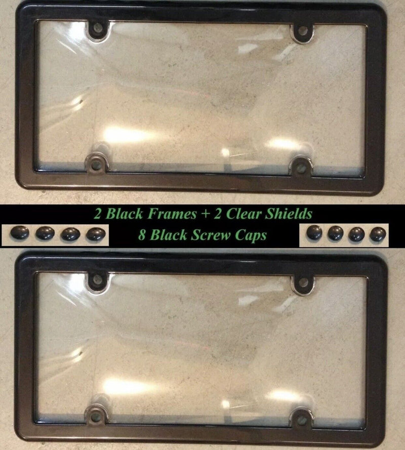 2 Unbreakable Clear License PlateShield Covers + 2 Black Frames + 8 Caps v1