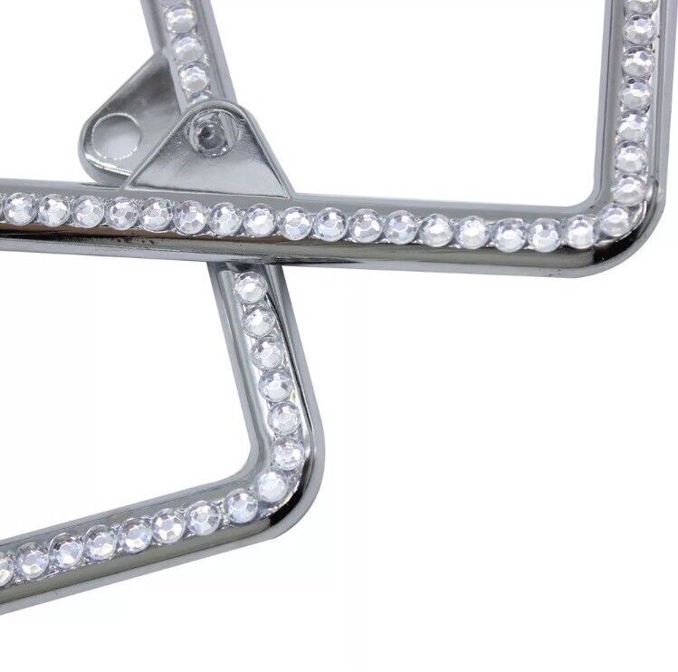 2x Chrome Plated License Frame Diamond Silver Bling Glitter Crystal RhineStone