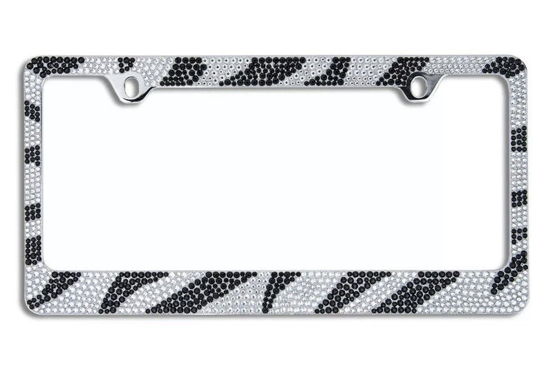 2 Pack Popular 7 Rows ZEBRA Bling Crystal License Plate Frame+Crystal Cap