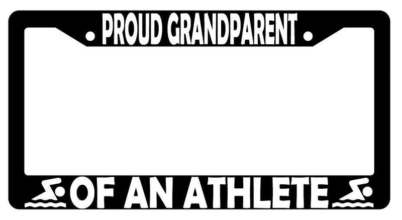 Proud Grandparent Of An Athlete (Swimming) Black Plastic License Plate Frame  Mod-GRAPH9856236-3104