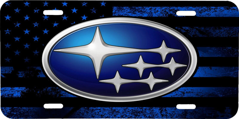 SUBARU LOGO BLUE USA FLAG VEHICLE LICENSE PLATE AUTO CAR FRONT TAG .040 GA