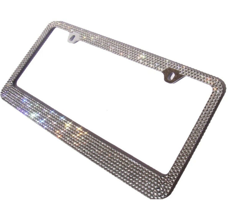 7 Row Super Bling Neon Diamond Rhinestone METAL License Plate Frame+Bling Cap