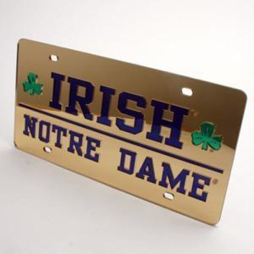 NCAA Notre Dame Fighting Irish Inlaid Acrylic License Plate - Gold Mirror Background