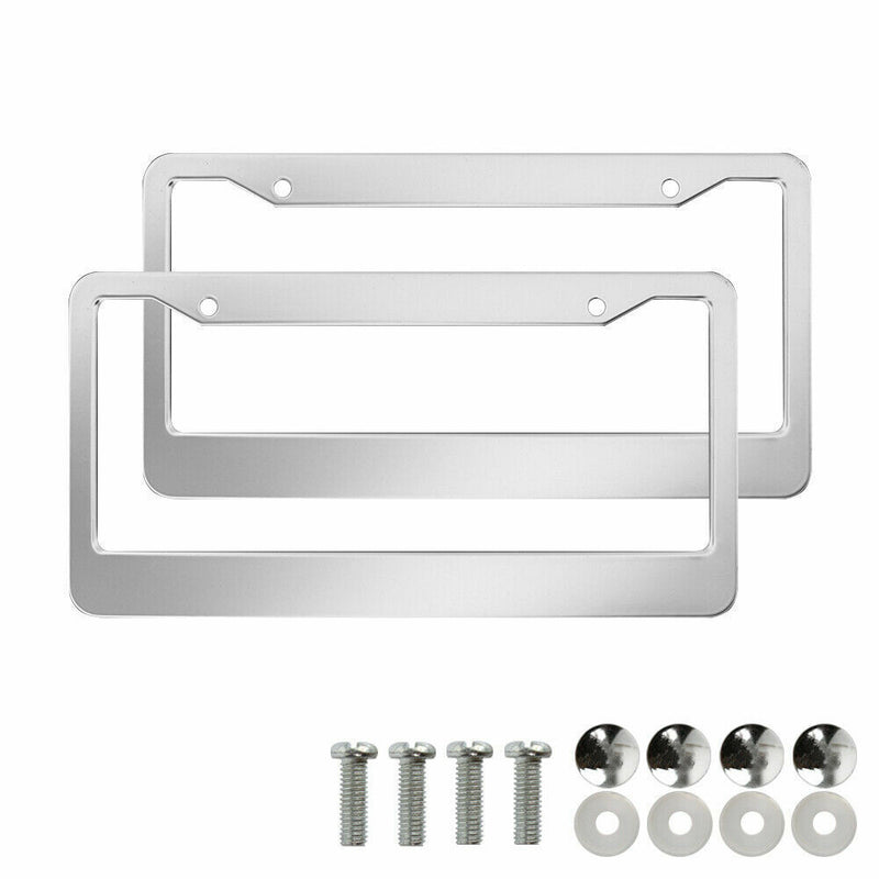 2PCS Chrome 304 Stainless Steel/Plastic License Plate Frame Cover Screw Caps