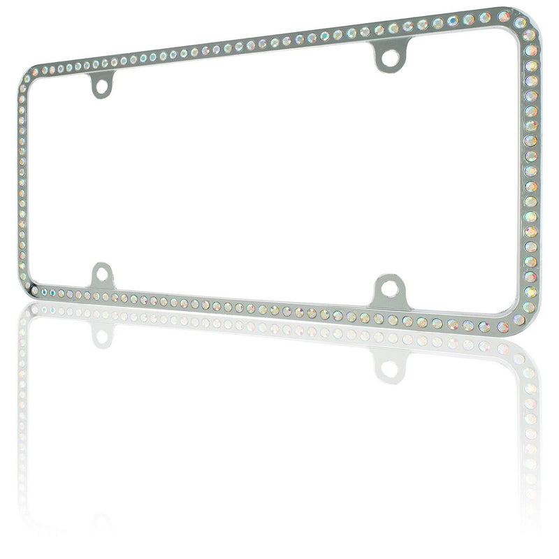 Swarovski AB Crystal Bling Slim license plate frame Inlay With Screw Caps