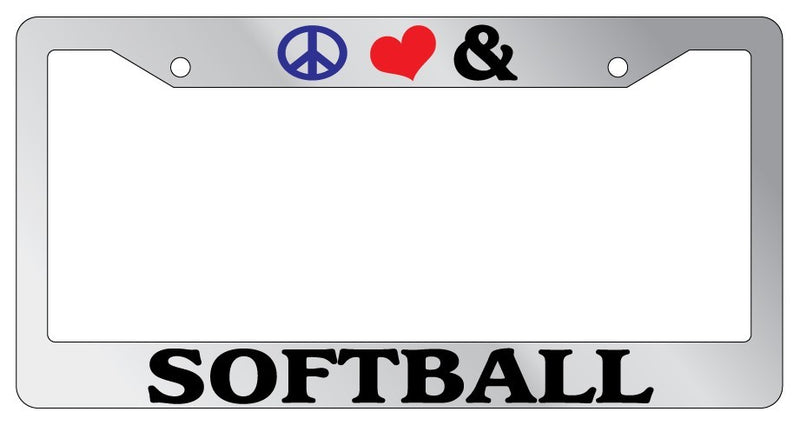 Chrome License Plate Frame Peace Love And Softball Auto Accessory Novelty  Mod-GRAPH9856236-5404