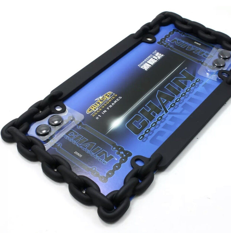 2 Universal Black Metal Chain License Plate Frames for Auto-Car-Truck
