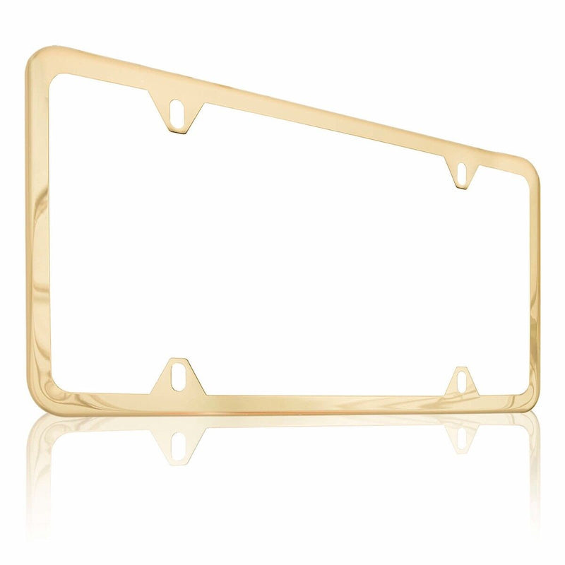 2PCS SLIM 24k Gold Plated STAINLESS STEEL LICENSE PLATE FRAME SCREW CAP-4 HOLE