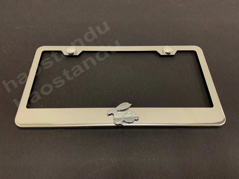 1x RABBIT 3D Emblem Stainless Steel Chrome License Plate Frame RUST FREE + SCaps