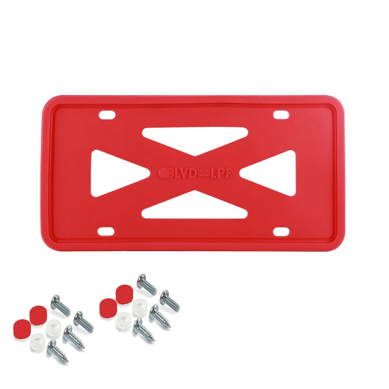 Two Red Silicone License Plate Frame Holder with Installation Screws & Caps PAIR