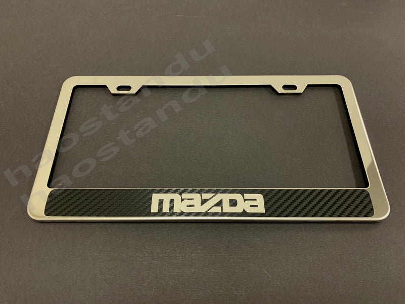 1x MAZDA style STAINLESS STEEL LICENSE PLATE FRAME HOLDER w/(Carbon Fiber Style)