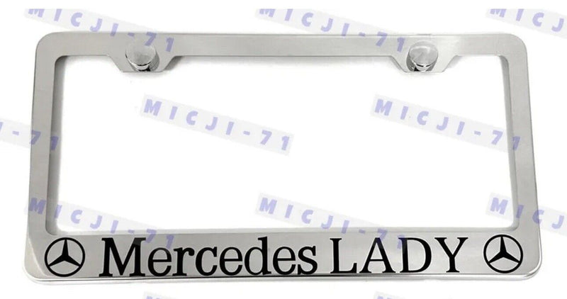 Mercedes Lady Stainless Steel License Plate Frame Rust Free W/ Bolt Caps