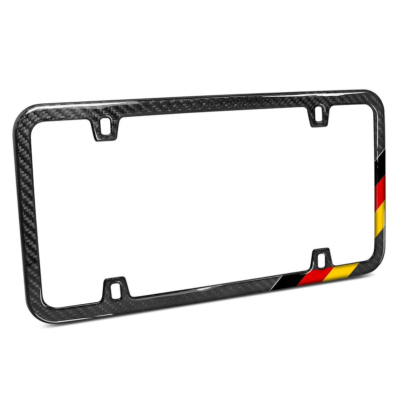 Real Black Carbon Fiber German Flag Off-center in Sports Stripe License Frame