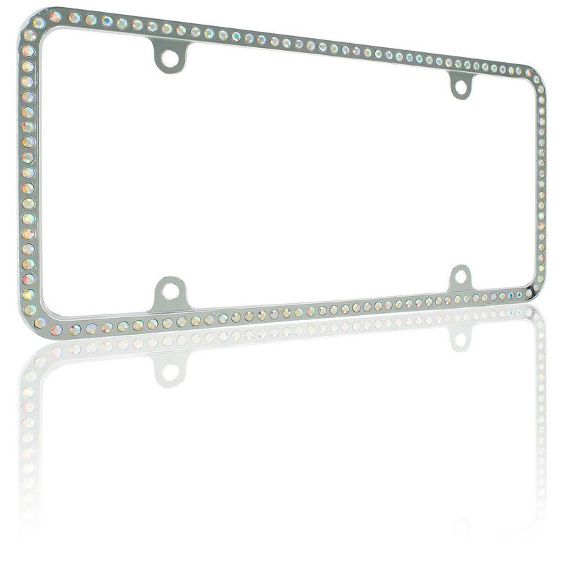 Swarovski AB Crystal Bling Slim license plate frame Inlay With Screw Caps