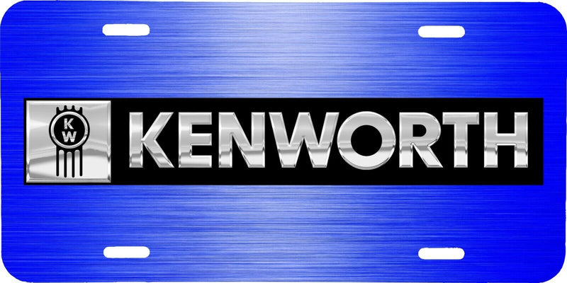 KENWORTH SEMI TRUCK LOGO BLUE BRUSHED STEEL LOOK LICENSE PLATE CAR TAG .040 GA
