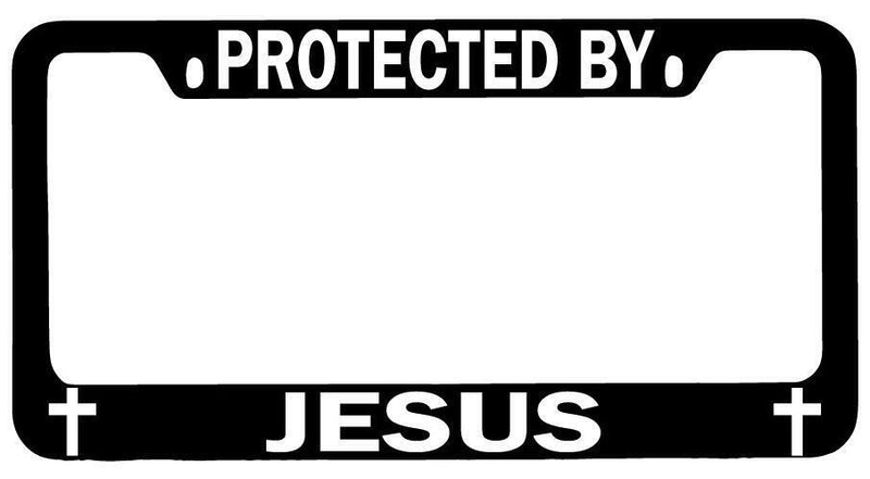 Protected By Jesus Black METAL License Plate Frame Auto  Mod-GRAPH9856236-7843