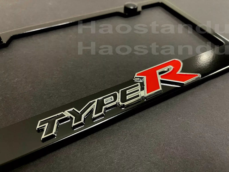 1x "TypeR" 3D Emblem Badge BLACK Stainless License Plate Frame RUST FREE