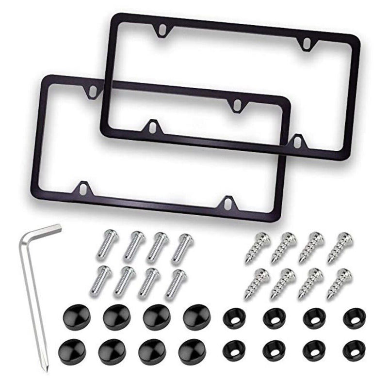 2x High Quality STAINLESS STEEL METAL LICENSE Plate Frame COVER Black NEW