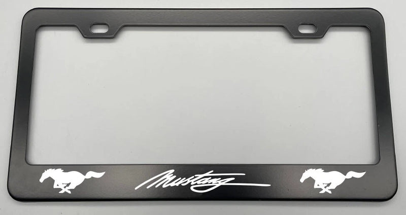 Ford Mustang Black License Plate Frame Stainless Steel with Laser Engraved