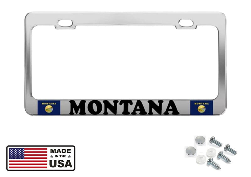 MONTANA FLAG Chrome Heavy Duty Metal License Plate Frame Border