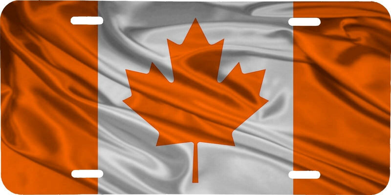 WAVING CANADIAN FLAG ORANGE WHITE LEAF VEHICLE LICENSE PLATE AUTO CAR