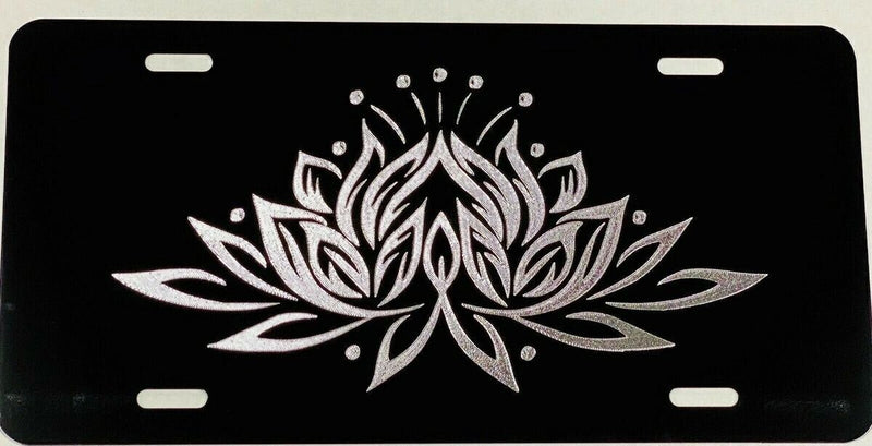 Lotus Flower Diamond Etched Engraved License Plate Car Tag Gift