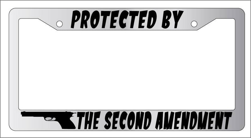 Chrome License Plate Frame PROTECTED BY THE 2ND AMENDMENT Auto Accessory  Mod-GRAPH9856236-6596