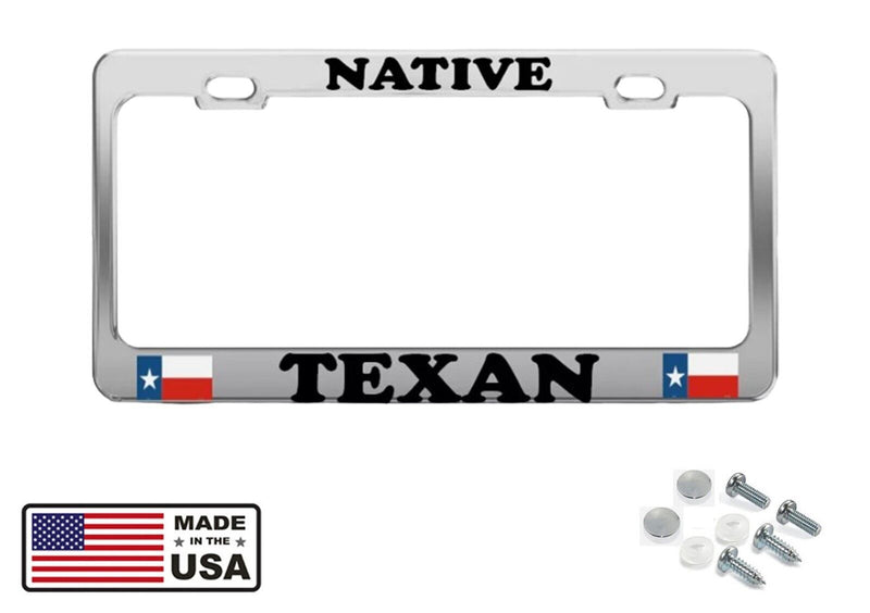 NATIVE TEXAN TEXAS FLAG Chrome Heavy Duty Metal License Plate Frame Border