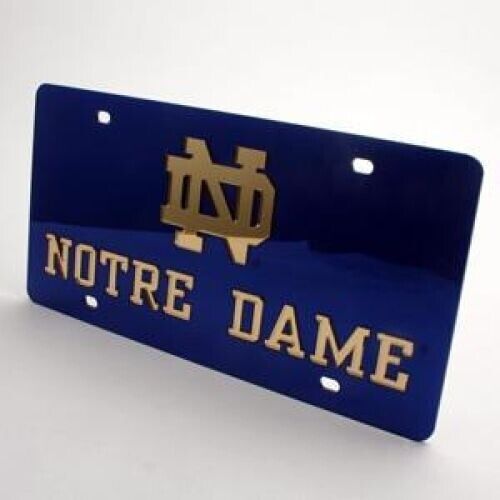 NCAA Notre Dame Fighting Irish Inlaid Acrylic License Plate - Blue Mirror Background