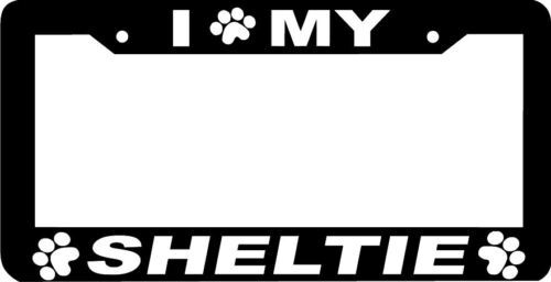 I Love my SHELTIE paw print License Plate Frame
