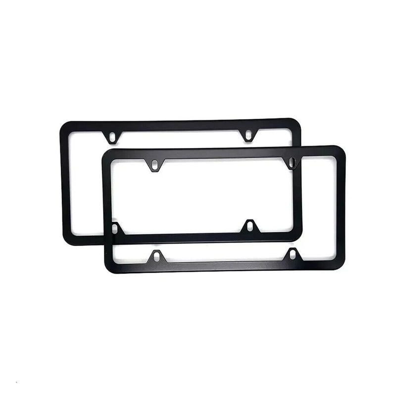 2x Black Stainless Steel Metal License Plate Frame Cover With Screw Caps