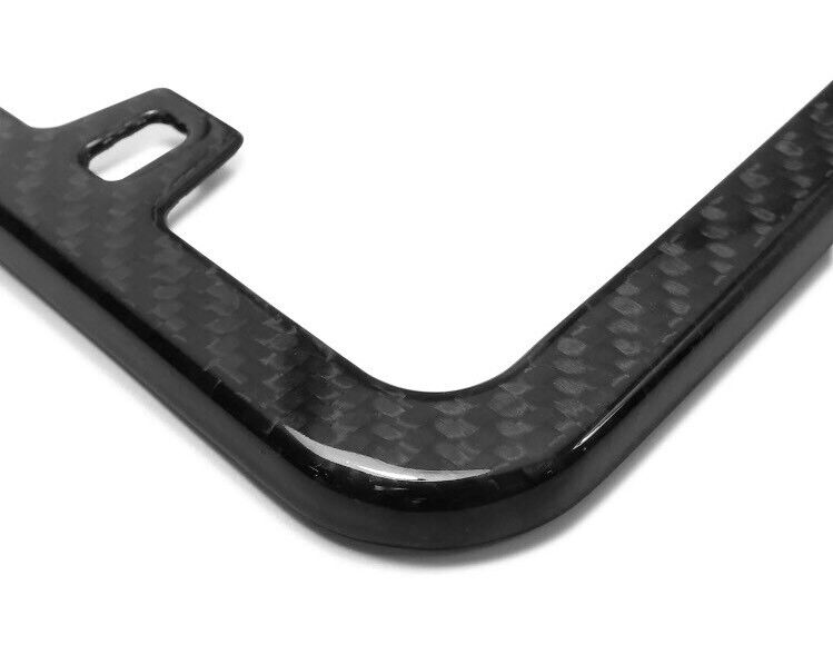 Black Real Carbon Fiber Finish 4 Holes Slim License Plate Frame w/ UV Resistant
