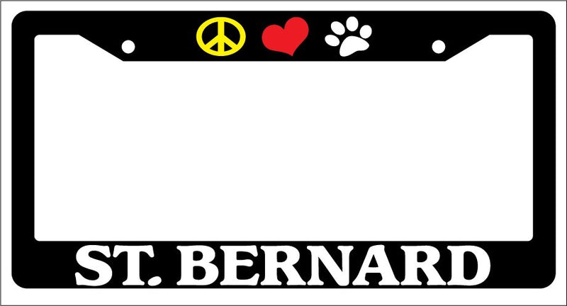 Black License Plate Frame Peace Love Paw St. Bernard Auto Accessory 586  Mod-GRAPH9856236-1095