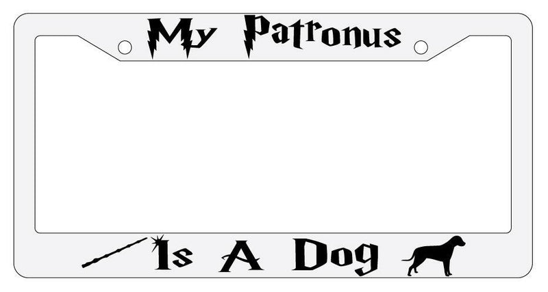 My Patronus is A Dog White Plastic License Plate Frame Auto Accessory  Mod-GRAPH9856236-3556
