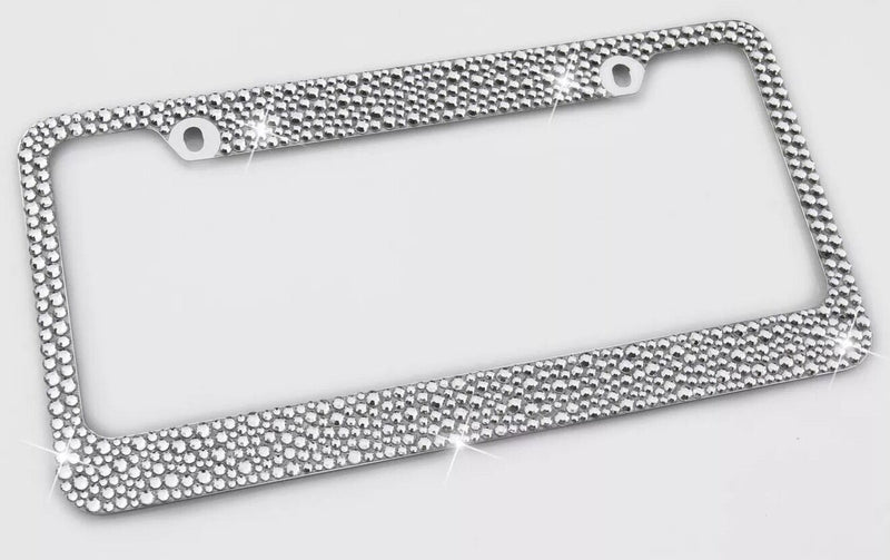 Crystal Clear License Plate Frame 7 rows Mix Sizes Rhinestones with Free Caps