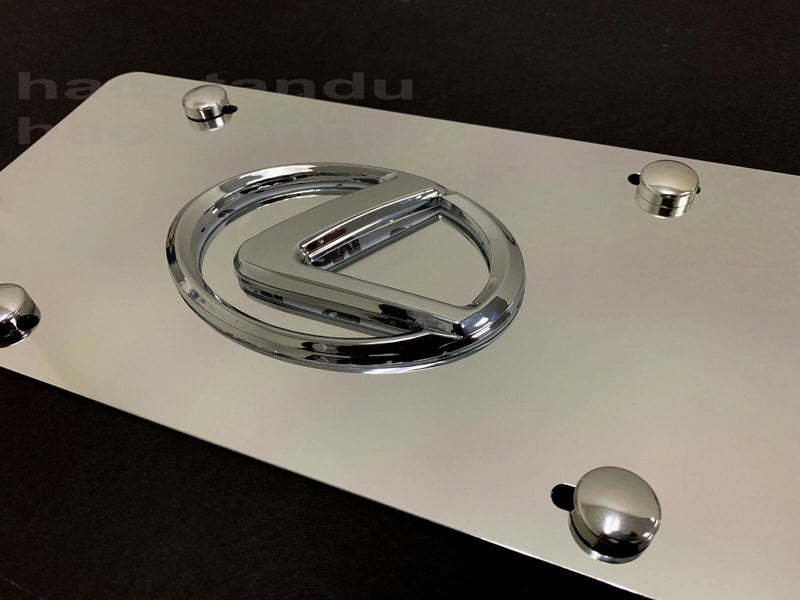 1x 3D "Lexus Emblem Style" Aluminum Mirror CHROME Front Plate RUST FREE (logo)