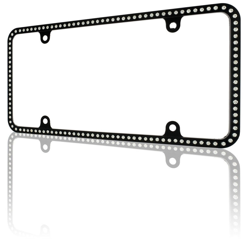 Swarovski Clear Crystal Bling Slim license plate frame Inlay Black Frame