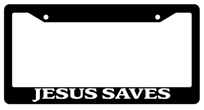 Black License Plate Frame Jesus Saves (