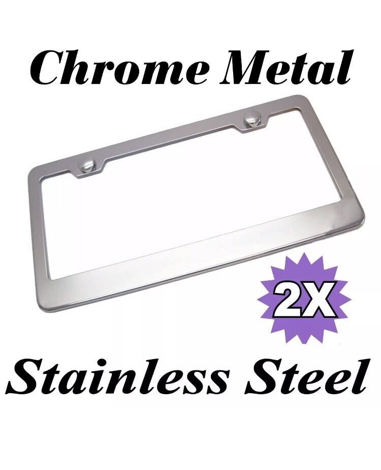 2 pcs High End Stainless Steel Mirror Chrome License Plate Frame+Free Cap