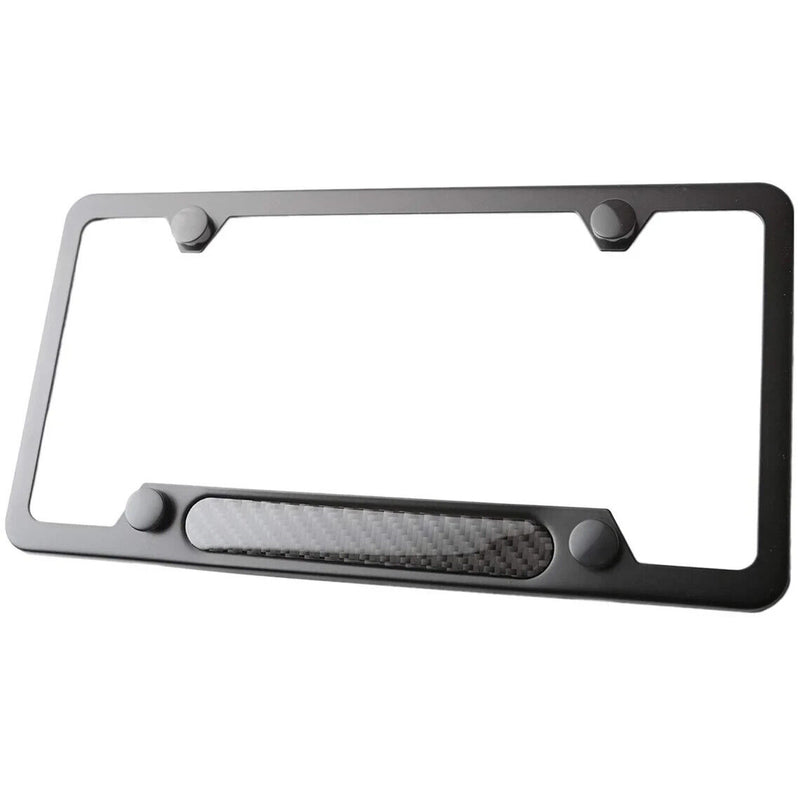 Black Stainless Steel License Plate Frame with Real Carbon Fiber Insert