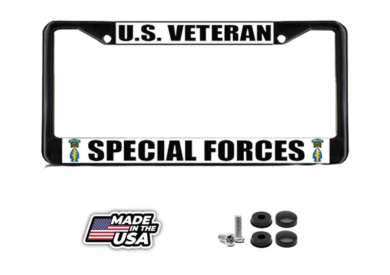 U.S. VETERAN SPECIAL FORCES MILITARY Black Metal License Plate Frame Border