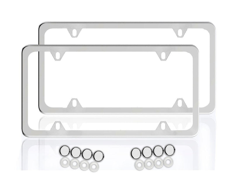 2PCS SLIM CHROME STAINLESS STEEL LICENSE PLATE FRAME SCREW CAP /SLIM 4 HOLE CF-2