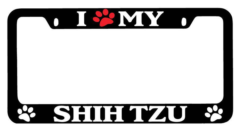 Black METAL License Plate Frame I Heart My (Paw) Shih Tzu Auto Accessory 566  Mod-GRAPH9856236-9071