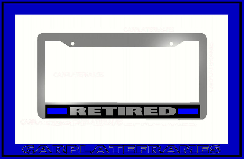 CHROME PLASTIC RETIRED POLICE SHERIFF LAW THIN BLUE LINE License Plate Frame