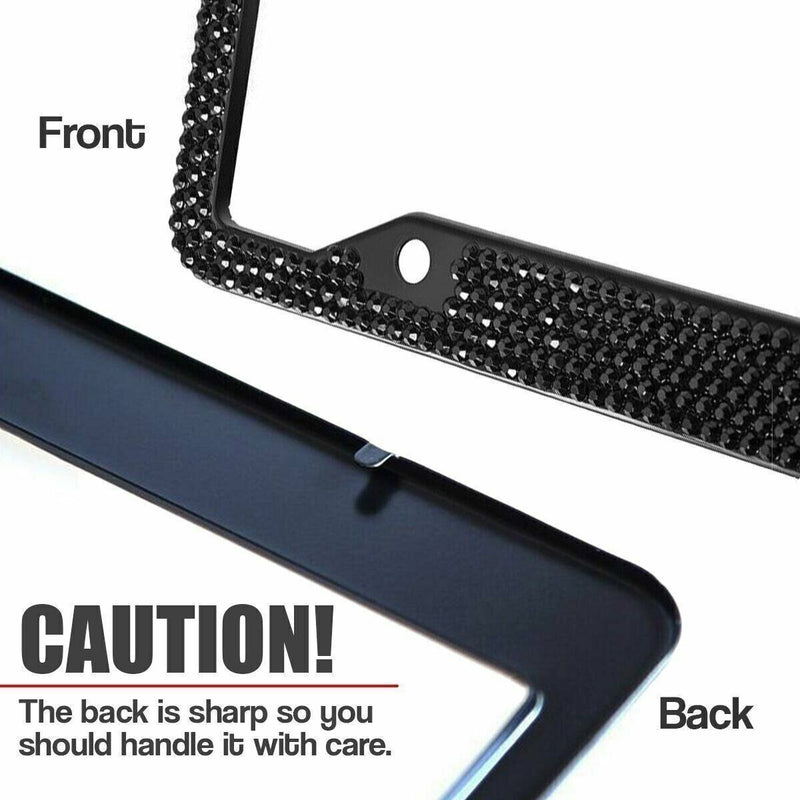 2x Black Metal Diamond Bling Glitter License Plate Frame Crystal Rhine Stone