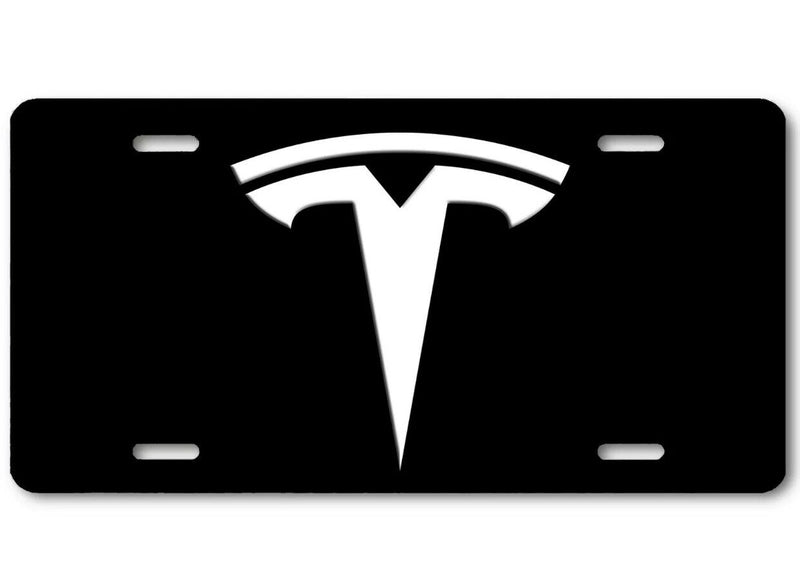 Tesla Logo Inspired Art White on Black Flat Aluminum Novelty License Tag Plate