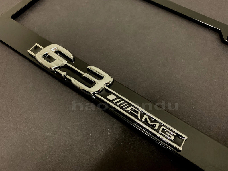 1x 6.3 AMG 3D Emblem BLACK Stainless License Plate Frame RUST FREE + S.Cap