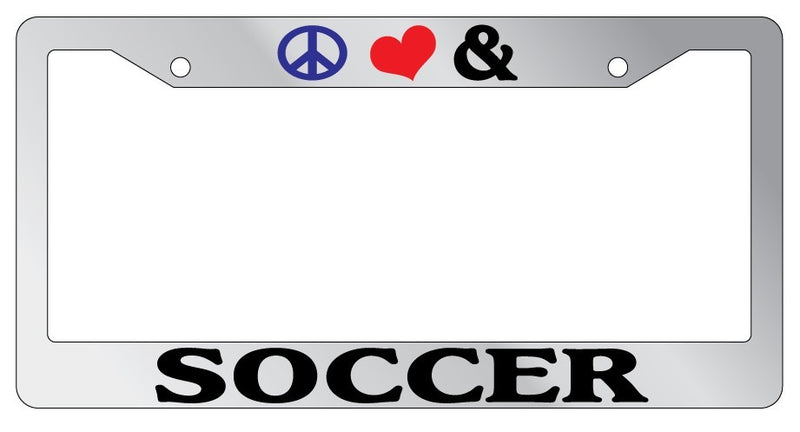 Chrome METAL License Plate Frame PEACE LOVE AND SOCCER Auto Accessory  Mod-GRAPH9856236-9256